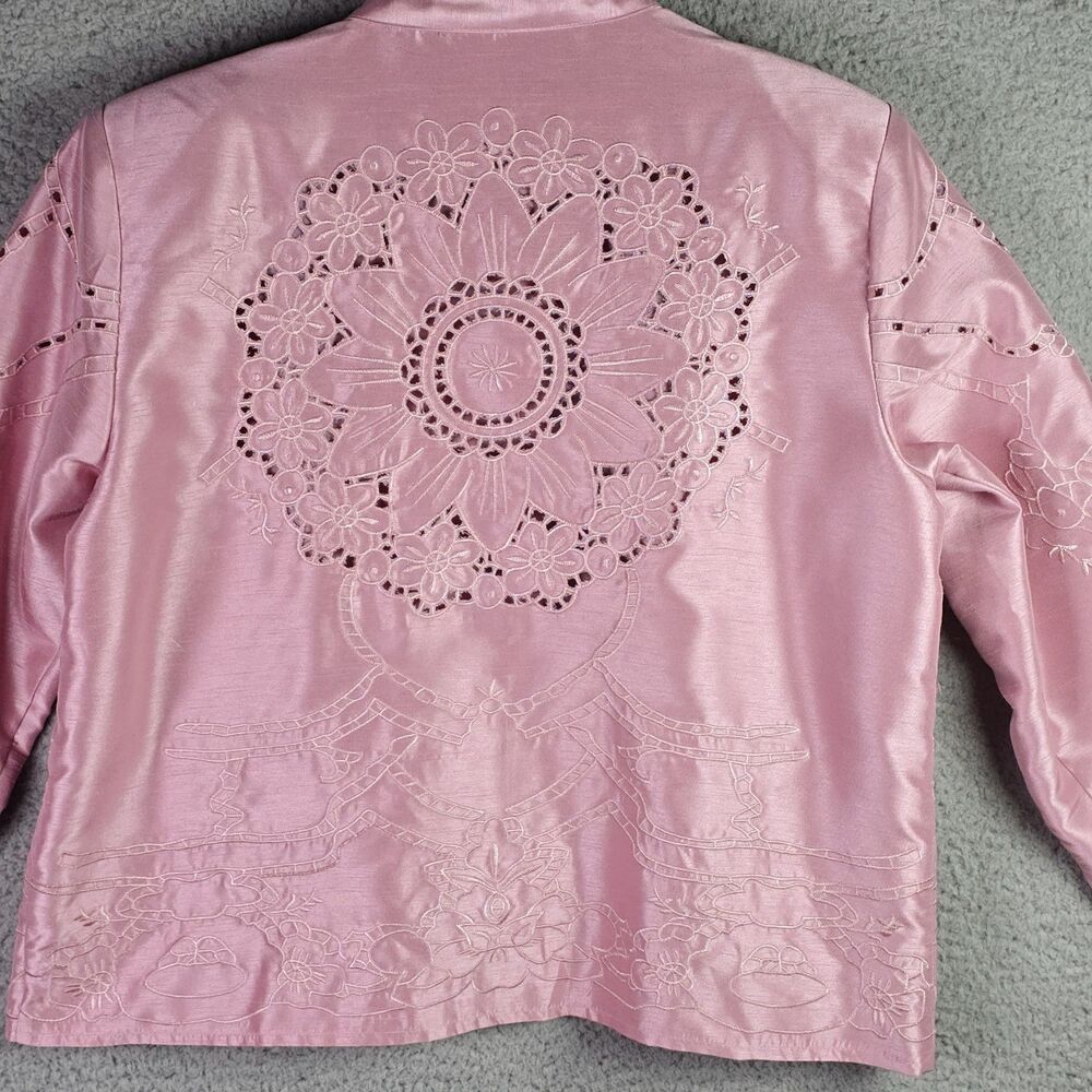 Dressbarn Jacket Pink M Floral Embroidered Cutwork Cottagecore Coquette